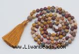 GMN1017 Hand-knotted 8mm, 10mm matte mookaite 108 beads mala necklaces with tassel