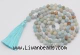 GMN1024 Hand-knotted 8mm, 10mm matte amazonite 108 beads mala necklaces with tassel