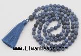 GMN1027 Hand-knotted 8mm, 10mm matte sodalite 108 beads mala necklaces with tassel