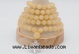 GMN1126 Hand-knotted 8mm, 10mm honey jade 108 beads mala necklaces with charm