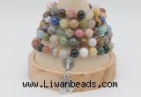 GMN1150 Hand-knotted 8mm, 10mm mixed gemstone 108 beads mala necklaces with charm