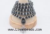 GMN1173 Hand-knotted 8mm, 10mm tibetan agate 108 beads mala necklaces with charm