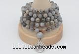 GMN1186 Hand-knotted 8mm, 10mm silver needle agate 108 beads mala necklaces with charm