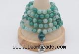 GMN1194 Hand-knotted 8mm, 10mm green banded agate 108 beads mala necklaces with charm