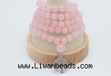 GMN1233 Hand-knotted 8mm, 10mm rose quartz 108 beads mala necklaces with charm