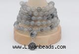 GMN1238 Hand-knotted 8mm, 10mm cloudy quartz 108 beads mala necklaces with charm