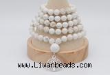 GMN1246 Hand-knotted 8mm, 10mm white howlite 108 beads mala necklaces with charm