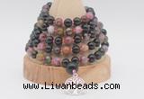 GMN1258 Hand-knotted 8mm, 10mm tourmaline 108 beads mala necklaces with charm