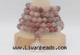 GMN1279 Hand-knotted 8mm, 10mm purple strawberry quartz 108 beads mala necklace with charm