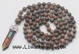 GMN1426 Hand-knotted 8mm, 10mm ocean agate 108 beads mala necklace with pendant