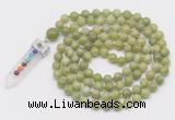 GMN1434 Hand-knotted 8mm, 10mm China jade 108 beads mala necklace with pendant