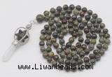 GMN1447 Hand-knotted 8mm, 10mm dragon blood jasper 108 beads mala necklace with pendant