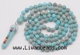 GMN1450 Hand-knotted 8mm, 10mm sea sediment jasper 108 beads mala necklace with pendant