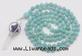 GMN1464 Hand-knotted 8mm, 10mm amazonite 108 beads mala necklace with pendant