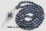 GMN1474 Hand-knotted 8mm, 10mm dumortierite 108 beads mala necklace with pendant