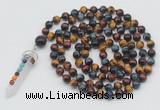 GMN1492 Hand-knotted 8mm, 10mm colorfull tiger eye 108 beads mala necklace with pendant