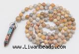 GMN1521 Hand-knotted 8mm, 10mm yellow crazy agate 108 beads mala necklace with pendant