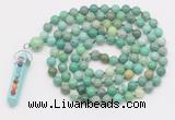 GMN1524 Hand-knotted 8mm, 10mm grass agate 108 beads mala necklace with pendant