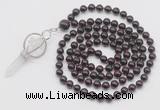 GMN1542 Hand-knotted 8mm, 10mm garnet 108 beads mala necklace with pendant