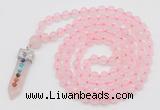 GMN1544 Hand-knotted 8mm, 10mm rose quartz 108 beads mala necklace with pendant