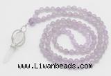 GMN1552 Knotted 8mm, 10mm lavender amethyst 108 beads mala necklace with pendant