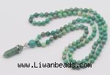 GMN1604 Hand-knotted 6mm grass agate 108 beads mala necklace with pendant