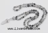 GMN1623 Hand-knotted 6mm black rutilated quartz 108 beads mala necklace with pendant