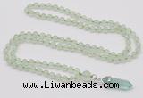 GMN1624 Hand-knotted 6mm prehnite 108 beads mala necklace with pendant