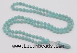 GMN1626 Hand-knotted 6mm amazonite 108 beads mala necklace with pendant