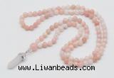 GMN1628 Hand-knotted 6mm natural pink opal 108 beads mala necklace with pendant