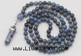 GMN1633 Hand-knotted 6mm dumortierite 108 beads mala necklace with pendant