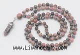 GMN1663 Hand-knotted 6mm rhodonite 108 beads mala necklaces with pendant