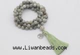 GMN1778 Knotted 8mm, 10mm artistic jasper 108 beads mala necklace with tassel & charm