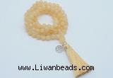 GMN1785 Knotted 8mm, 10mm honey jade 108 beads mala necklace with tassel & charm