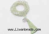 GMN1786 Knotted 8mm, 10mm New jade 108 beads mala necklace with tassel & charm