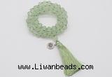 GMN1817 Knotted 8mm, 10mm prehnite 108 beads mala necklace with tassel & charm