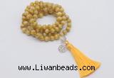 GMN1826 Knotted 8mm, 10mm golden tiger eye 108 beads mala necklace with tassel & charm