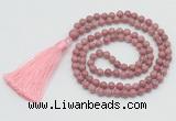 GMN206 Hand-knotted 6mm pink wooden jasper 108 beads mala necklaces with tassel