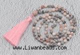 GMN209 Hand-knotted 6mm pink zebra jasper 108 beads mala necklaces with tassel