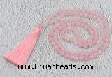 GMN214 Hand-knotted 6mm rose quartz 108 beads mala necklaces with tassel