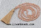 GMN217 Hand-knotted 6mm moonstone 108 beads mala necklaces with tassel