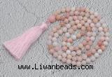 GMN218 Hand-knotted 6mm pink opal 108 beads mala necklaces with tassel