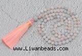 GMN219 Hand-knotted 6mm morganite 108 beads mala necklaces with tassel