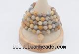 GMN2209 Hand-knotted 8mm, 10mm matte yellow crazy agate 108 beads mala necklace with charm