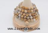 GMN2211 Hand-knotted 8mm, 10mm matte fossil coral 108 beads mala necklace with charm