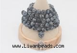 GMN2216 Hand-knotted 8mm, 10mm matte snowflake obsidian 108 beads mala necklace with charm