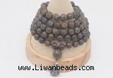 GMN2217 Hand-knotted 8mm, 10mm matte bronzite 108 beads mala necklace with charm