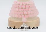 GMN2219 Hand-knotted 8mm, 10mm matte rose quartz 108 beads mala necklace with charm