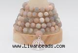 GMN2223 Hand-knotted 8mm, 10mm matte sunstone 108 beads mala necklace with charm