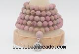 GMN2224 Hand-knotted 8mm, 10mm matte pink wooden jasper108 beads mala necklace with charm